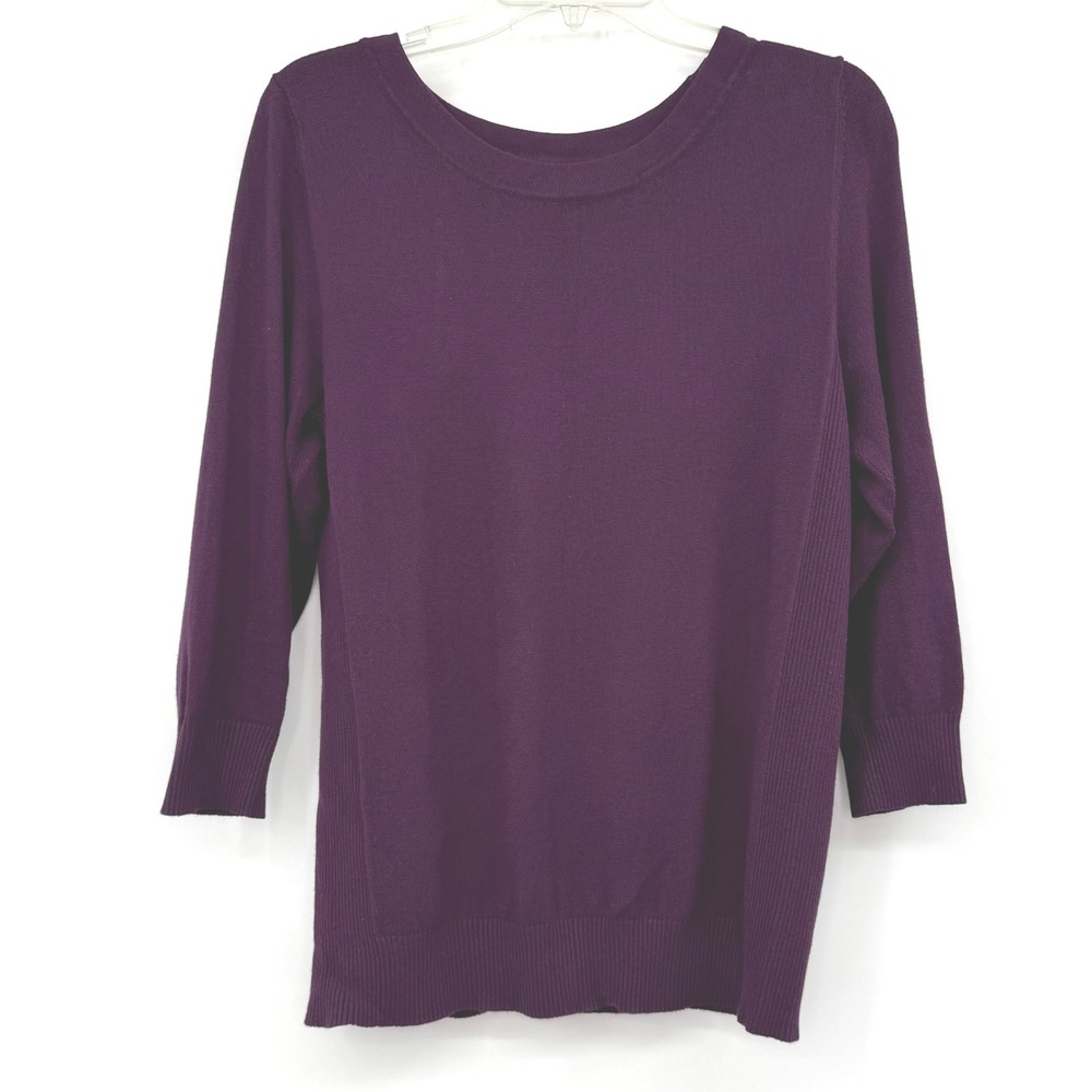 JOSEPH‎ A Women Purple 3/4 Sleeve BoatNeck Pullover Knit Sweater L Office Preppy